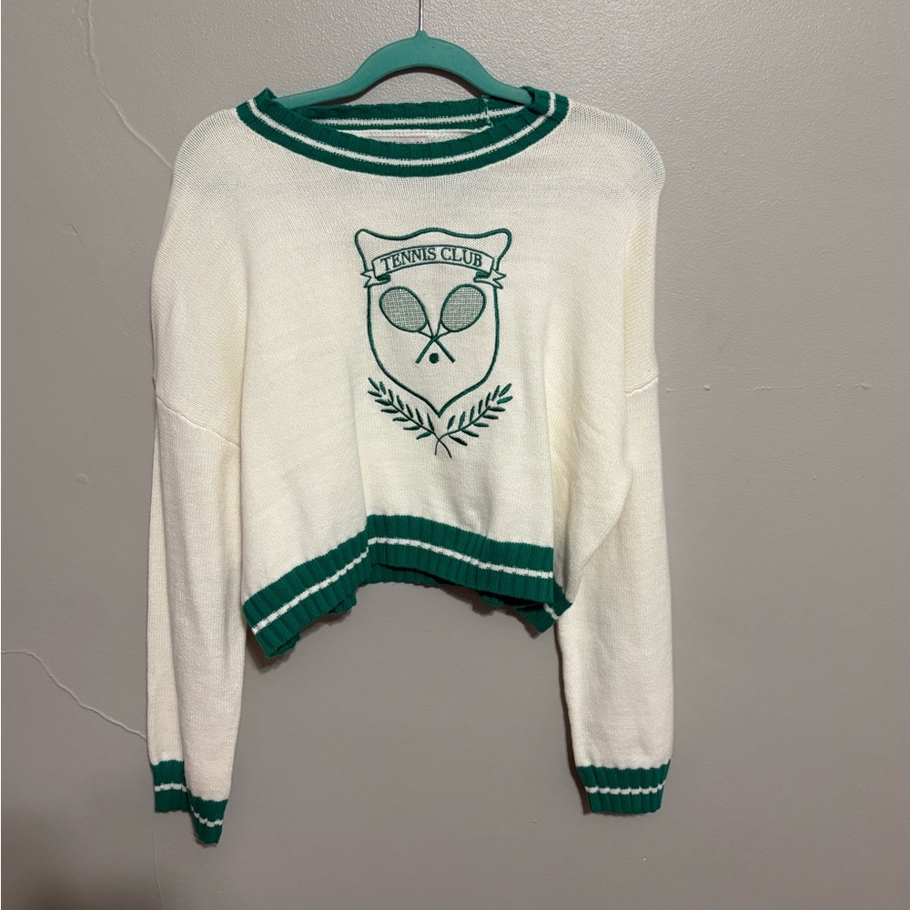 White and Green Tennis Club Sweater